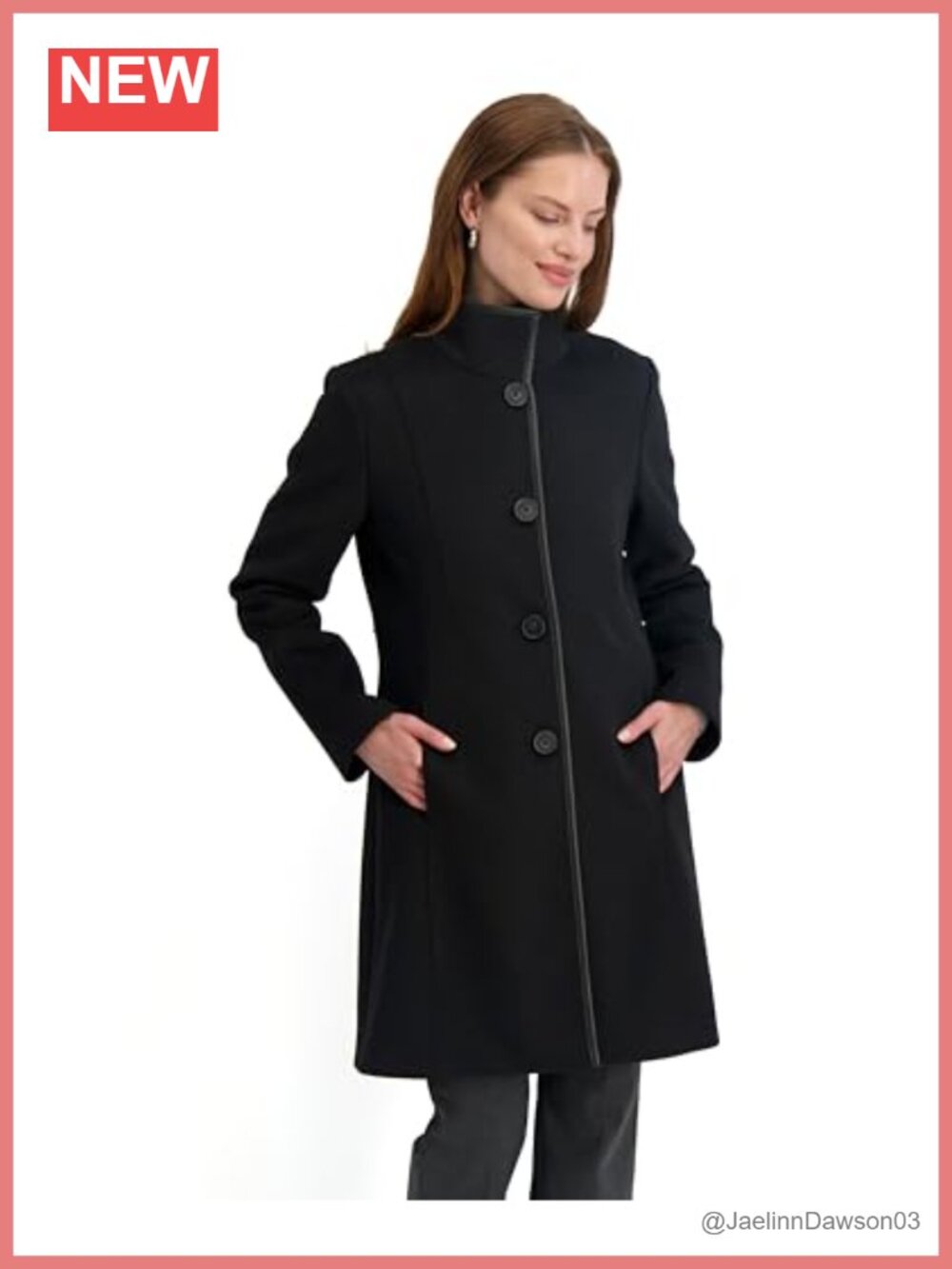 Slim Fit Wool Blend Walker Coat Mid-Length Button Front